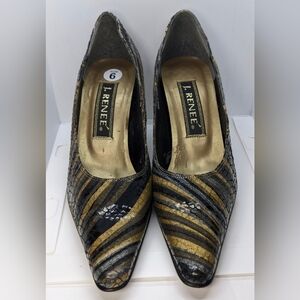 Vintage J Renee Womens Leather Snake Skin Reptile Print Heels Size 6 Y2K 80s 90s